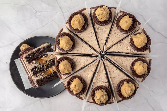Chocolate Cookie Dough Cake Slice