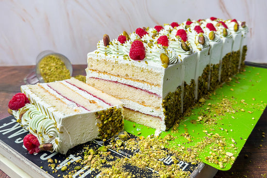 Pistachio Raspberry Cake Slice