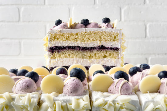 Blueberry White Chocolate Cake Slice